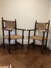 Pair vintage oak bobbin - of,