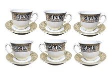 12 Piece Porcelain Greek Design Tea Set Cup and Saucers Gold White Design Gift