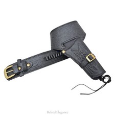 LEATHER Gun Holster Pistol & Revolver Cowboy Belt Black Genuine Embossed Leather