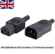 REWIREABLE IEC C13 FEMALE SOCKET / C14 MALE PLUG 250V 10A INLINE CABLE CONNECTOR