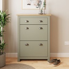 Lancaster 2 Door 1 Drawer Foldable Shoe Cabinet Hallway & Bedroom Sage Green