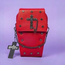 SMALL METAL CROSS COFFIN Red GOTHX Cross Body  HANDBAG Vegan Gothic Bag