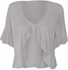 LADIES TIE UP FRONT BOLERO SHRUG WOMENS SHORT SLEEVES FRILL SHIRT PLAIN CROPPED