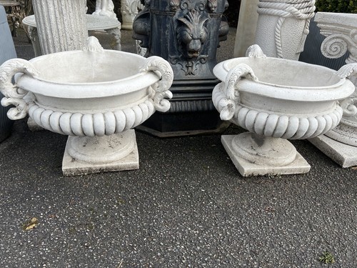 Urn pair planters low white - of,