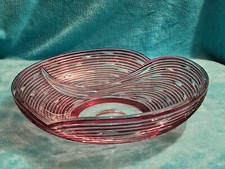Ruby Crystal glass Bowl UNIQUE Large swirling cranberry cut to clear Vintage
