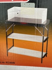 Vintage Camping Kitchen Folding Unit Metal Sunnflair 2 Shelves Windshield New!