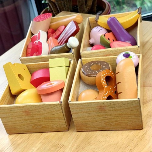 Wooden play kitchen - kitchen, food