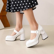 NEW Square Toe T-Strap Red Drag Queen Block Heels LGBTQ Women Shoes Size 35-48