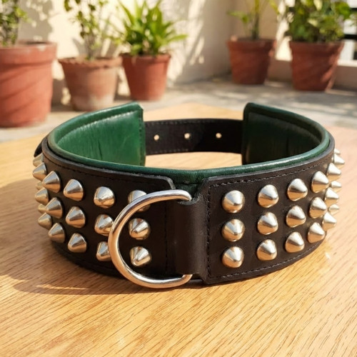 Studded black leather dog - black,
