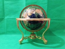 Lapis Semi-Precious Gemstone World Globe Blue 3D Map with 3 Legged Brass Stand