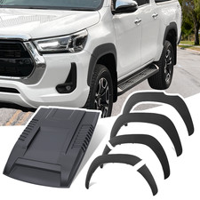 Black Bonnet Scoop + Wheel Arches For Toyota Hilux 2015-2025 Double Cab Body Kit