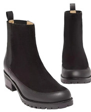 Joules Gia Black Leather&Suede Chunky Heel Chelsea Boots UK8- BNIB RRP£99.95