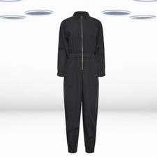 Ex Women’s Petite Size Long Sleeve Zip Front Jumpsuit in Charcoal (Defect)