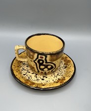 Kazuri Kenya  Yellow  Art Pottery Cup  And Saucer