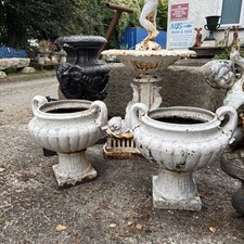 Superb Pair English Late 19thc  Garden Urns Cast Iron Victorian 50cm Tall