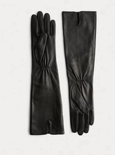 M&S BLACK Leather Long Mid Length Lined Gloves. Size Medium BNWT £40