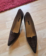 ANDRE VALENTINO Ladies Brown Full Leather 3" Slim Heel Shoes, Exc Cond