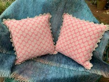 2 square cushion covers - Susie Watson rose Sprig + rose / ivory stripe +  trim