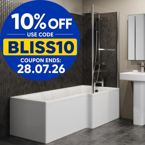 1600mm shaped shower bath - 1600mm, rh
