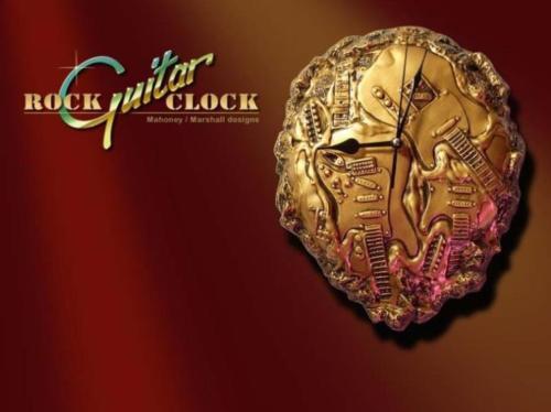 Golden guitar wall clock - guitar,