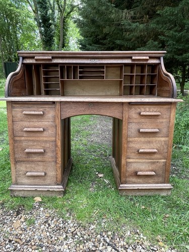 Antique oak roll top desk - oak,