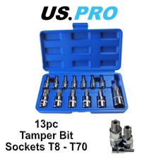 US PRO 13pc Torx Star Bit Socket Set - Tamper Bit Sockets T8 - T70 1497