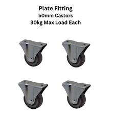 Fixed Castor Wheels Heavy Duty Rubber Wheel  50mm Grey Premium Quality Set of 4