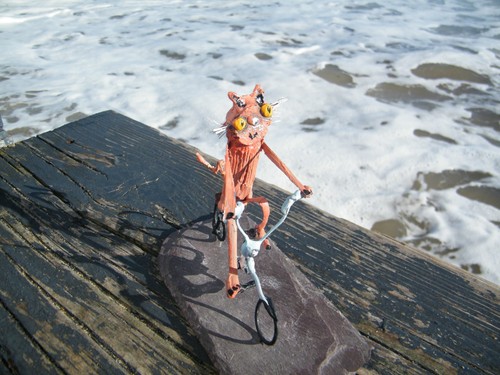 Driftwood cat sculpture with - sculpture, -with