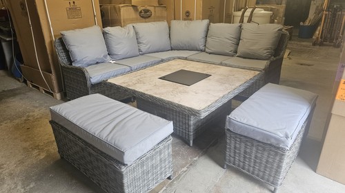 Premium grey rattan corner - grey,