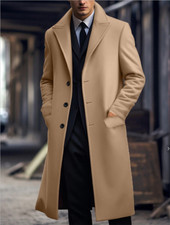 Men's Woolen Trench Coat French Business Overcoat Winter Warm Long Top Coat 2025