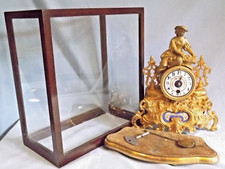 19C French Antique Gilt Metal/Porcelain Clock & Cabinet C1890 GWO.