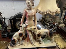 Beautiful Retro Art Deco Lady Whippet Chalkware Dog Sculpture Statue Figurine UK