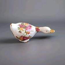 Crown Fine Bone China, England Floral Design Goose Duck Figurine
