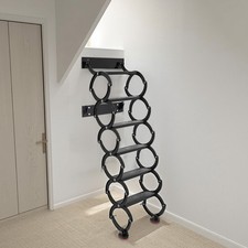 Wall Mounted Attic Ladder, Pull Down Telescoping Step Ladder, 6 Steps Black New