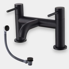 Black Bath Tap Mono Mixer Bathroom Round Modern Faucet + Plug & Waste