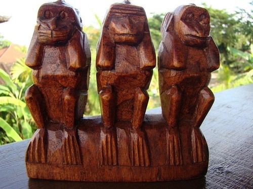 Three wooden wise monkeys - wooden,