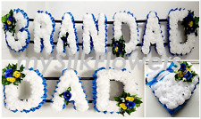 DAD Artificial Silk Funeral Flowers Package Name Tribute Wreath Heart GRANDAD