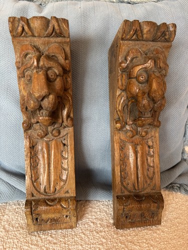 Antique lionhead corbels - antique,