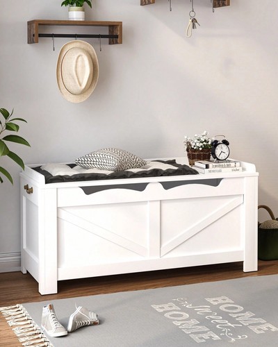 White wooden storage bench - white,