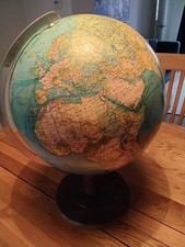 Vintage Large Columbus Globe on Wooden Base - W. Kaden (Mid-20th Century)
