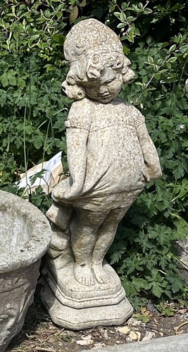 Shy girl concrete stone garden