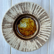 RETRO VINTAGE PURBECK POTTERY DISH BOWL  AMBER COLOUR CRACKLE GLAZE VGC