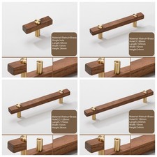 Walnut+Brass Cabinet Knobs Kitchen Drawer Pulls Cupboard Wardrobe Door Handles