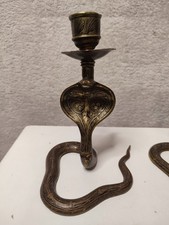 Pair of Brass Snake Candle Holders Cobra Taper Candlesticks Vintage 6 inch tall