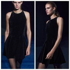 Zara Black Velvet Godet Skater Dress - Size Medium - Brand New With Tags