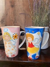 Vintage XL Large Fairy Hand Painted Pair Mugs,Cups,Ginger Curly Hair,Blonde