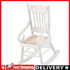 Dolls House 1:12 Miniature Wooden Rocking Chair for Decor & Play White Finish