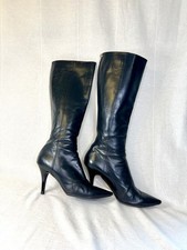 Jimmy Choo Black Leather Pointed Square Toe Knee High Heeled Boot IT 40.5 UK 7