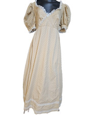 JANE AUSTEN RUST Regency Dress COTTON and lined UNDER 34" BUST  WITH FEATHER