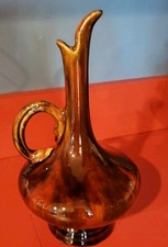 Mid Century Modern Ceramic Bud Vase Fire Glazed long neck Pitcher Decanter Brown